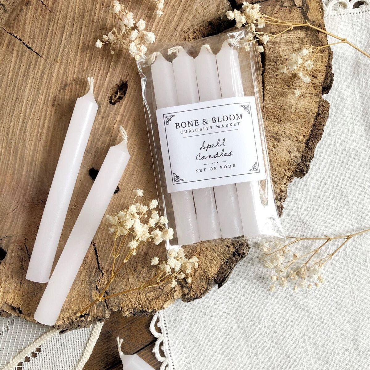 4 White Spell Candles | 4" Inch Chime Candles