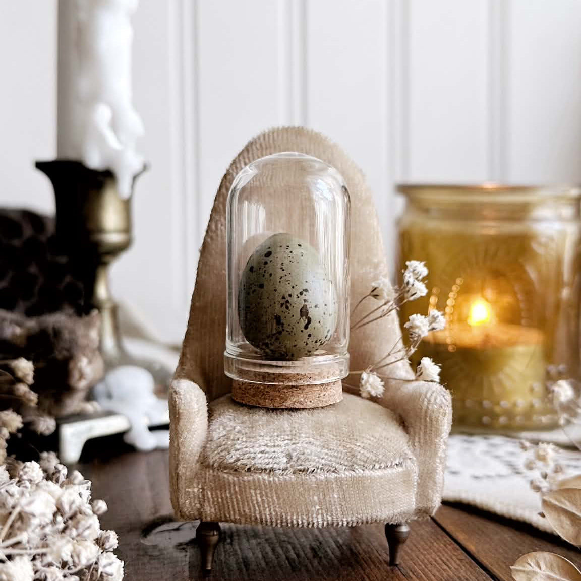 Real Button Quail Egg in Glass Dome