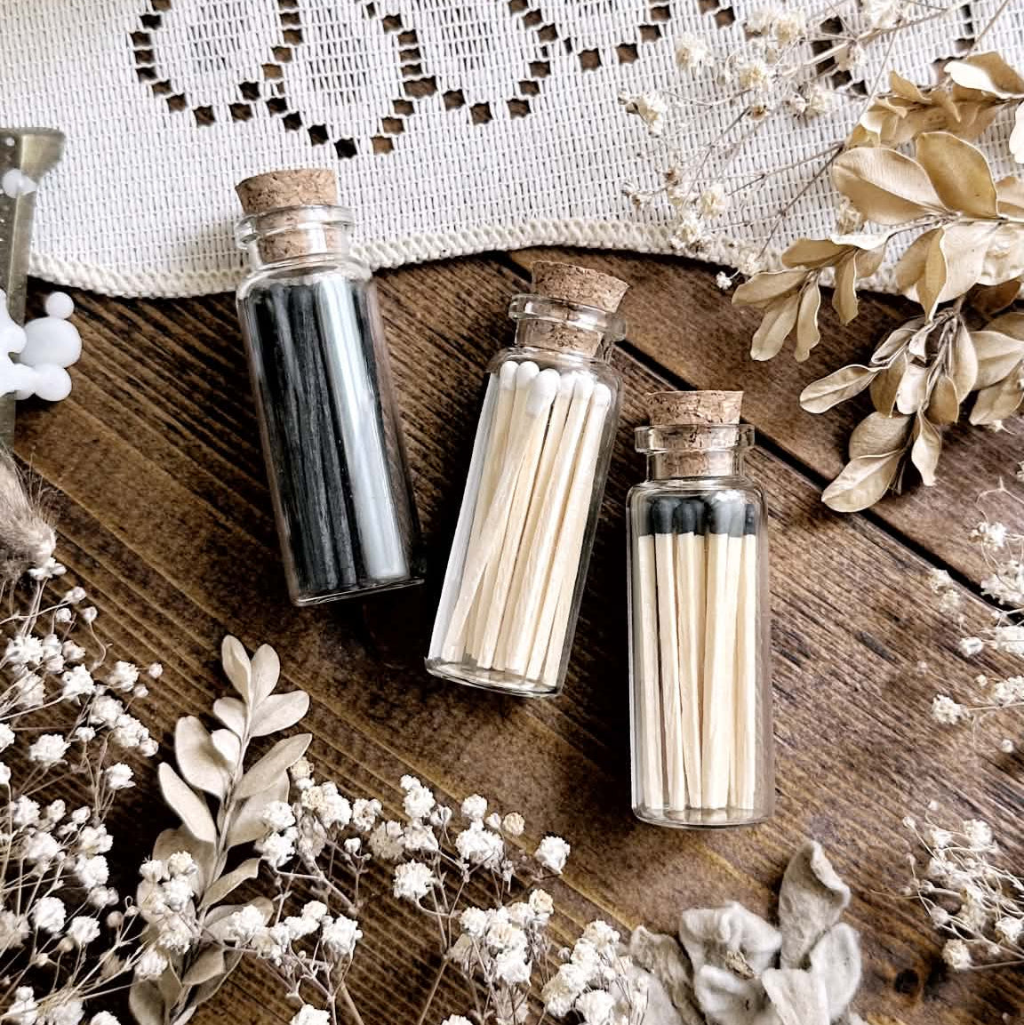 20 Black Matches in Glass Vial | 1.75" Inches