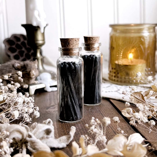 20 Black Matches in Glass Vial | 1.75" Inches