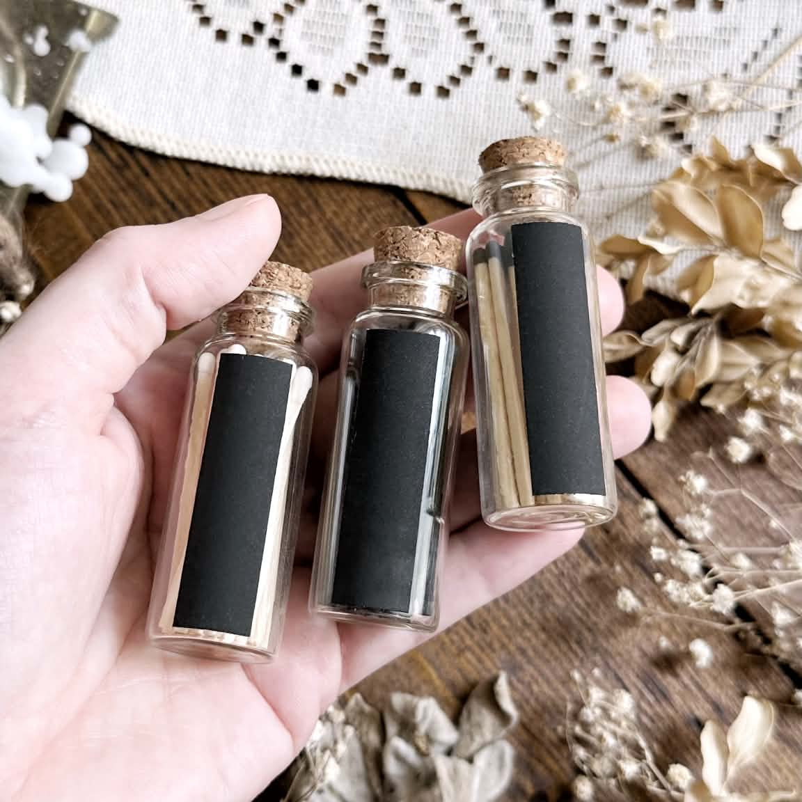 20 Black Matches in Glass Vial | 1.75" Inches
